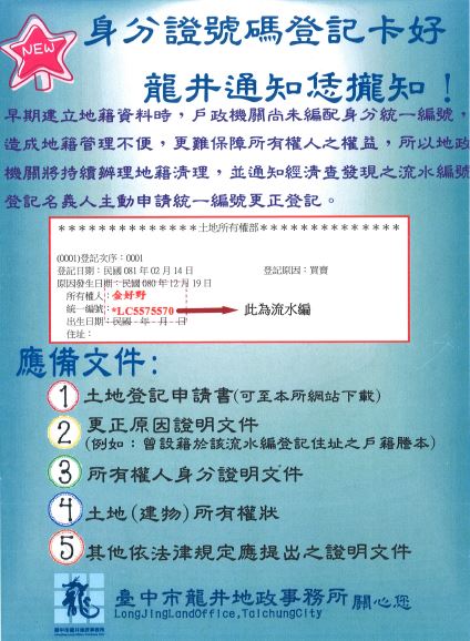 身分證號碼登記好,龍井恁攏知